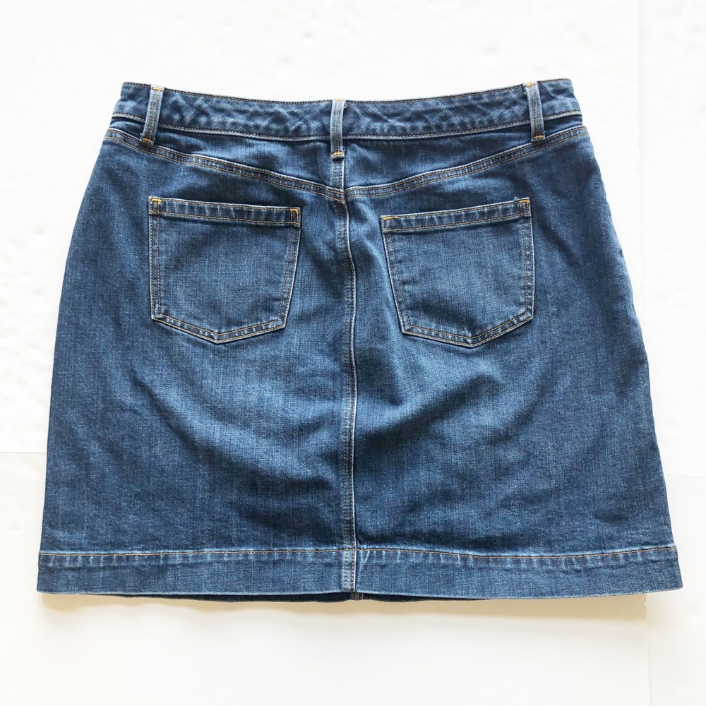 Talbots Skirt Womens 14 Petite Dark Wash Denim Mini Patch Pocket - Picture 3 of 7